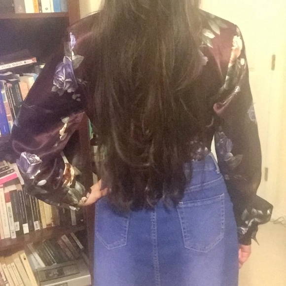 Silky Floral Vintage Tie Front Blouse - Picture 2 of 3